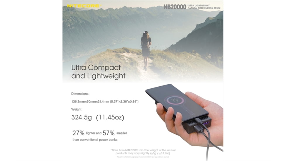 Nitecore NB20000 QC USB &amp; USB-C 4 Port 20000mAh Power Bank, Black, 6952506494446