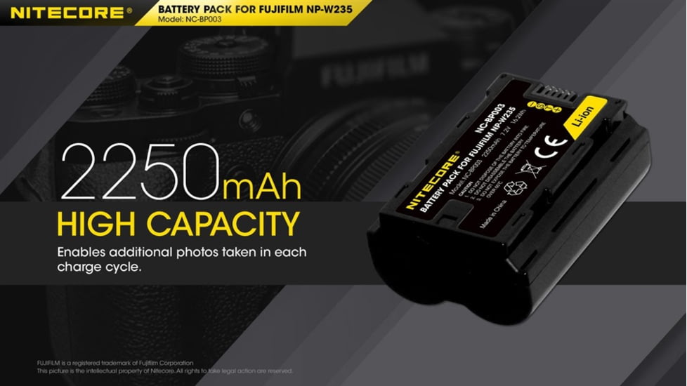 Nitecore NC-BP003 Camera Battery Compatible with Fujifilm NP-W235, Black, 6952506494569