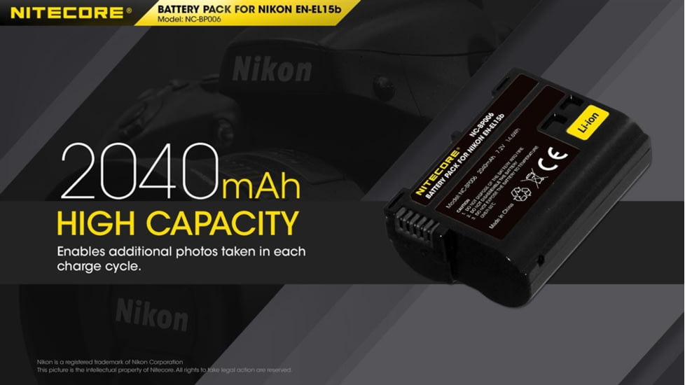Nitecore NC-BP006 Camera Battery Compatible with Nikon EN-EL15B, Black, 6952506494576