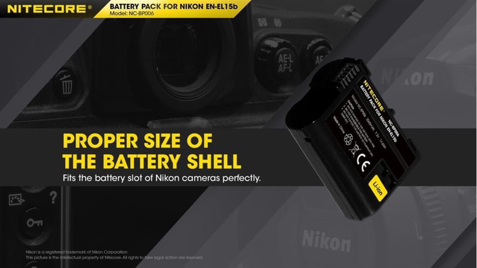 Nitecore NC-BP006 Camera Battery Compatible with Nikon EN-EL15B, Black, 6952506494576