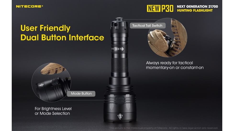 Nitecore NEW P30 1000 Lumen 676 Yard Long Throw Hunting Flashlight, Black, 6952506405534