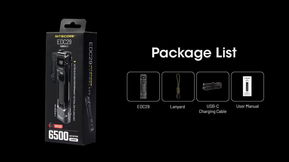 Nitecore EDC29 6500 Lumen 2500 Li-Ion USB-C Rechargeable LED Flat EDC Flashlight
