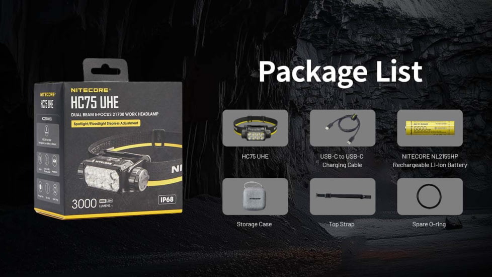 Nitecore HC75 UHE USB-C Rechargeable 3000 Lumens LED Zoomable Headlamp
