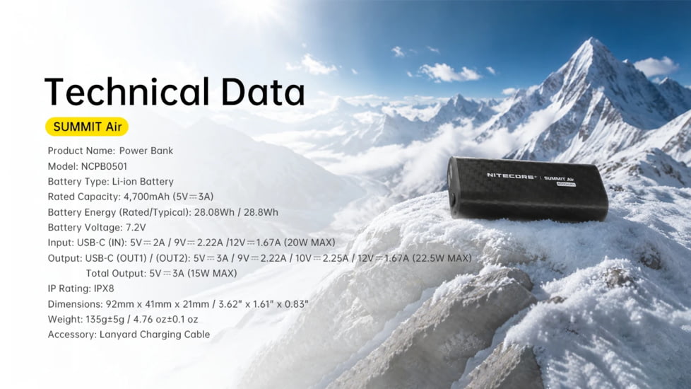 Nitecore Summit Air 8000mAh Extreme Cold-Resistant Ultralight Power Bank