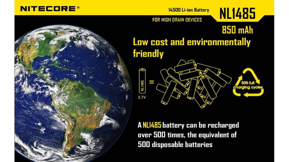 Nitecore NL1485 850mAh 14500 Rechargeable Battery, Yellow, 6952506492398