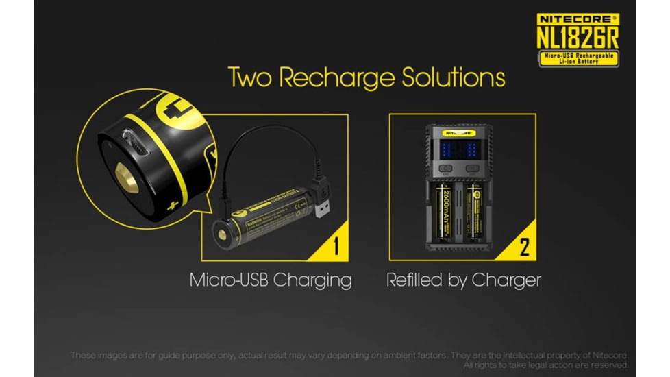 Nitecore NL1826R 2600mAh USB Rechargeable 18650 Li-ion Battery, Yellow, 6952506492299