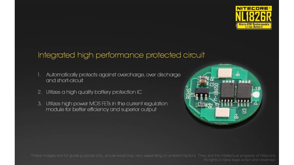 Nitecore NL1826R 2600mAh USB Rechargeable 18650 Li-ion Battery, Yellow, 6952506492299