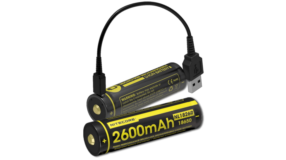 Nitecore NL1826R 2600mAh USB Rechargeable 18650 Li-ion Battery, Yellow, 6952506492299