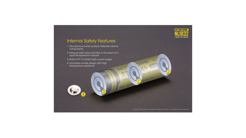 Nitecore NL1832 3200mAh Rechargeable 18650 Battery, Yellow, 6952506491490