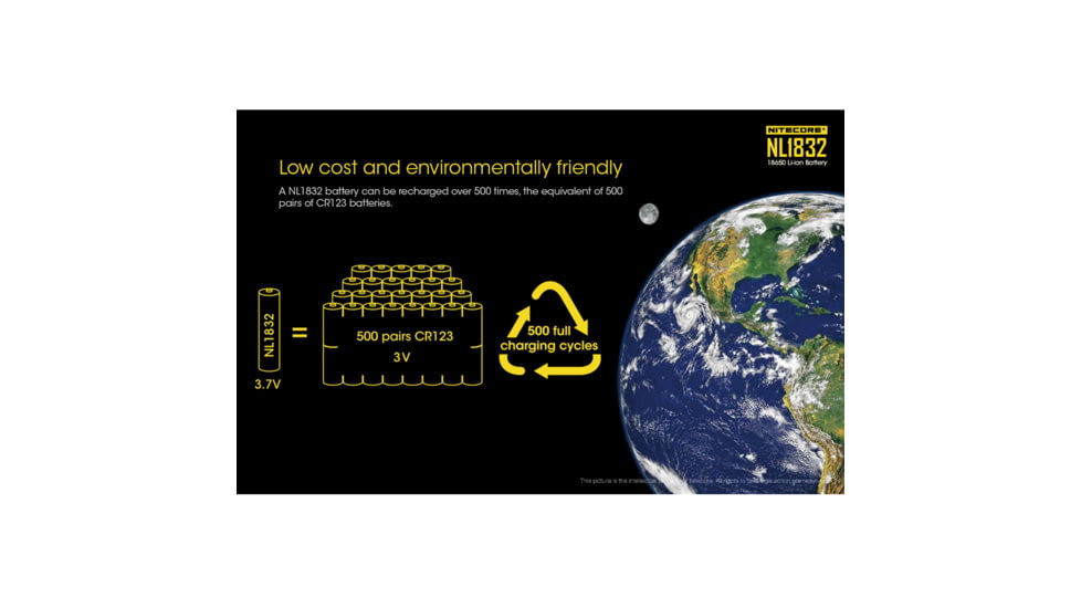 Nitecore NL1832 3200mAh Rechargeable 18650 Battery, Yellow, 6952506491490
