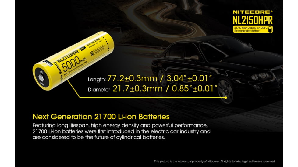 Nitecore NL2150HPR 5000mAh USB-C Rechargeable 15A 21700 Battery, Yellow, 6952506493739