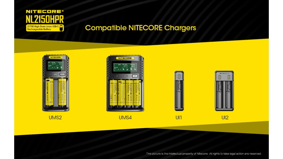 Nitecore NL2150HPR 5000mAh USB-C Rechargeable 15A 21700 Battery, Yellow, 6952506493739