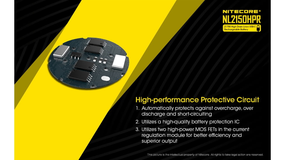 Nitecore NL2150HPR 5000mAh USB-C Rechargeable 15A 21700 Battery, Yellow, 6952506493739