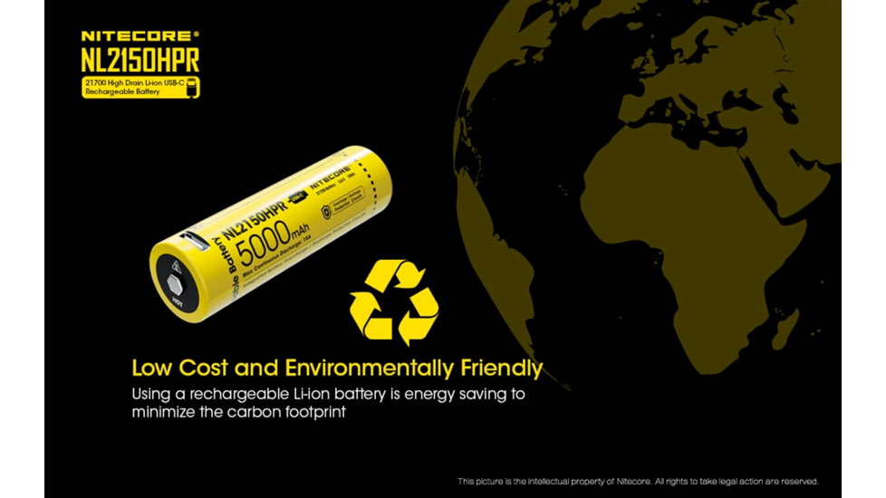 Nitecore NL2150HPR 5000mAh USB-C Rechargeable 15A 21700 Battery, Yellow, 6952506493739