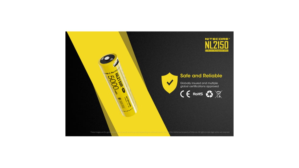 Nitecore NL2150R 21700 5000mAh USB-C Rechargeable Li-ion Battery, Yellow, 6952506493524