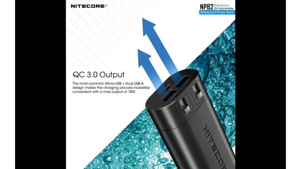 Nitecore NPB2 10,000mAh Waterproof Power Bank, Black, 6952506494019