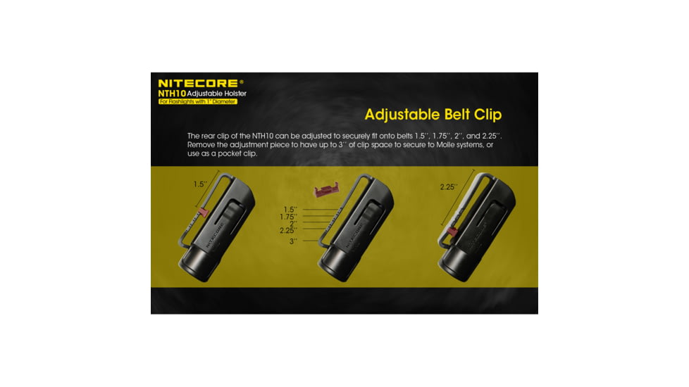 Nitecore NTH10 Rigid Flashlight Adjustable Holster, 1 inch Diameter, Black, 6952506493487