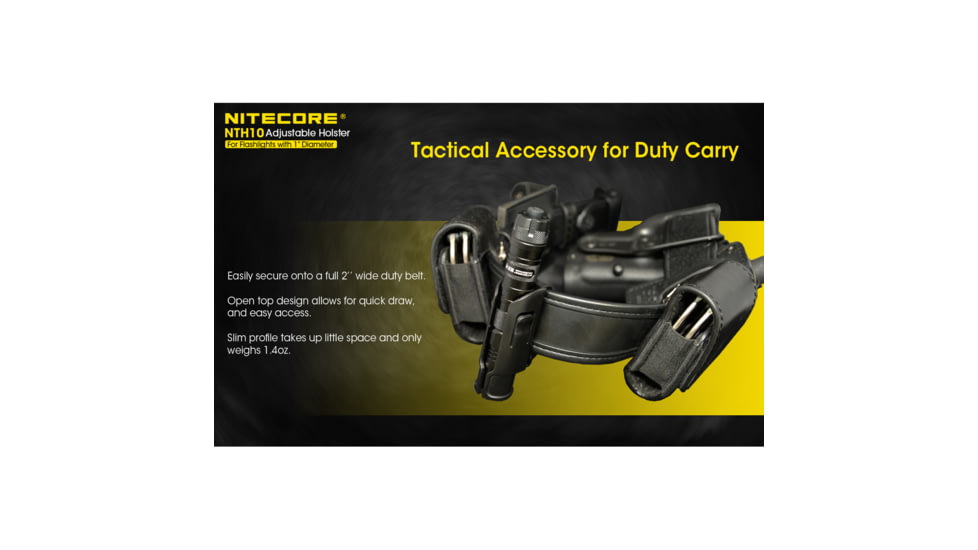 Nitecore NTH10 Rigid Flashlight Adjustable Holster, 1 inch Diameter, Black, 6952506493487