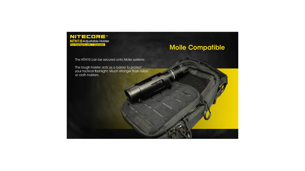 Nitecore NTH10 Rigid Flashlight Adjustable Holster, 1 inch Diameter, Black, 6952506493487