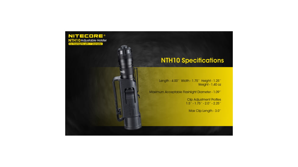 Nitecore NTH10 Rigid Flashlight Adjustable Holster, 1 inch Diameter, Black, 6952506493487