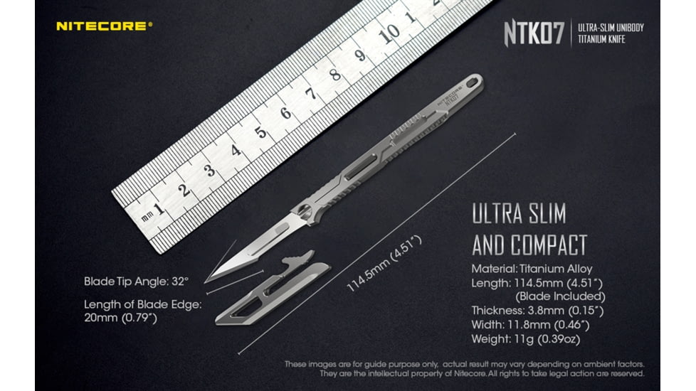 Nitecore NTK07 Titanium Knife, 4.51in, Silver, 6952506494088