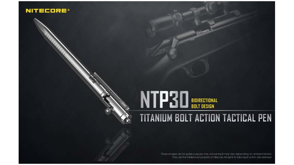 Nitecore NTP30 Titanium Bidirectional Bolt Action Tactical Pen, Silver, 6952506492879