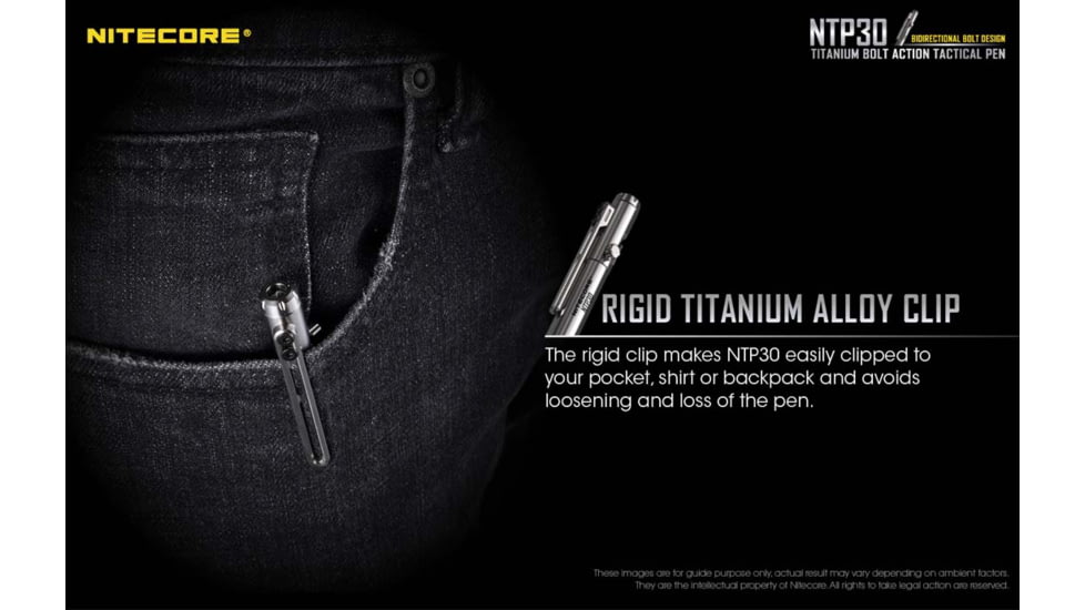 Nitecore NTP30 Titanium Bidirectional Bolt Action Tactical Pen, Silver, 6952506492879