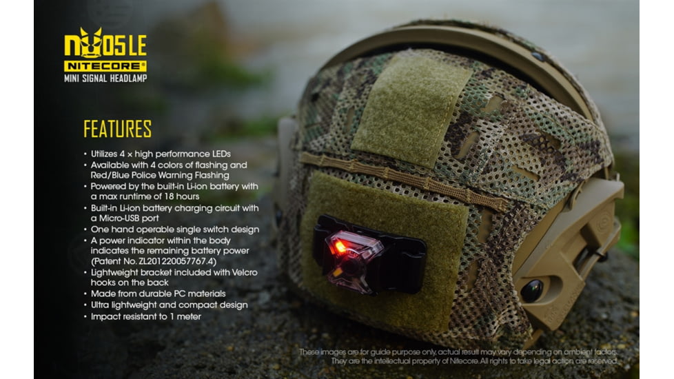 Nitecore NU05 LE White Blue Green Red Wearable USB Rechargeable Signal and Safety Light, Black, 6952506405121