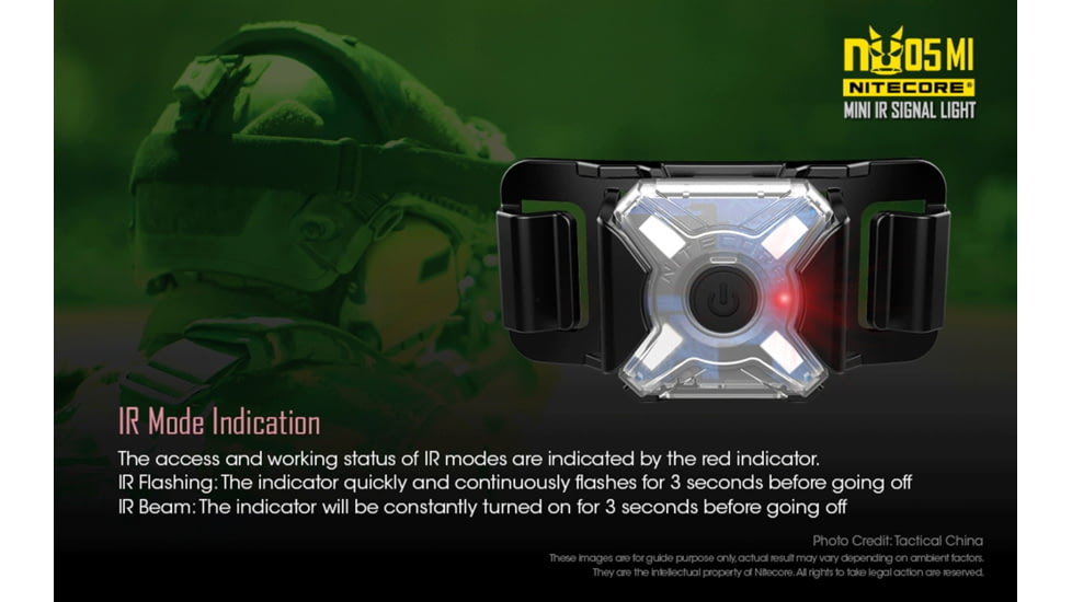 Nitecore NU05 MI Green and IR Infrared Wearable USB Rechargeable Signal Indicator Light, Black, 6952506405299