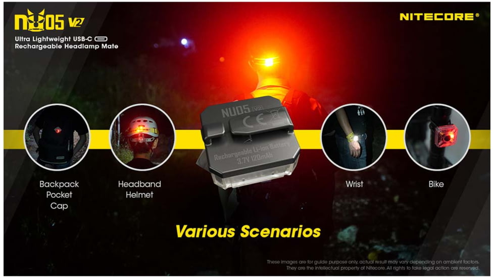 Nitecore NU05 v2 High Performance LED Rechargeable Red White Safety &amp; Signal Light, White/Red, 40 Lumens, Black, 6952506407286