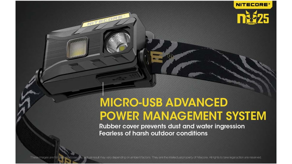 Nitecore NU25 360 Lumen Rechargeable Headlamp with White, Red, High CRI Triple Output, Yellow, 6952506404315