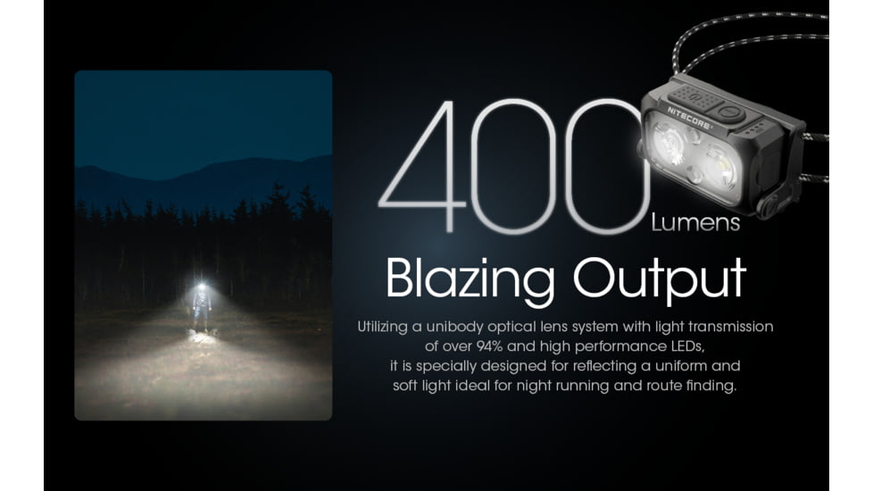 Nitecore NU25 UL Ultralight Rechargeable Headlamp, 400 Lumens, USB-C, Paracord, Black, FL-NITE-NU25-400UL-BK