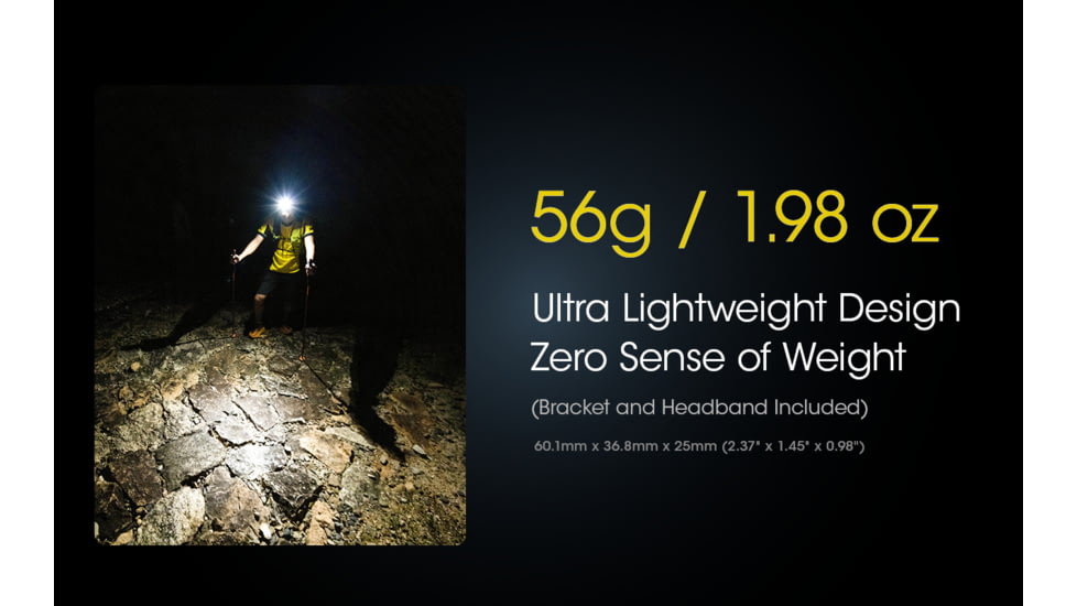 Nitecore NU25 Ultralight Rechargeable Headlamp, 400 Lumens, USB-C, Strap, Black, FL-NITE-NU25-400-BK