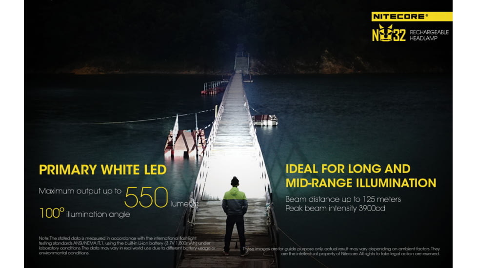 Nitecore NU32 1 x 3.7V Li-ion CREE XP-G3 S3 LED rechargeable Headlamp, 550 Lumens, Black, NU32