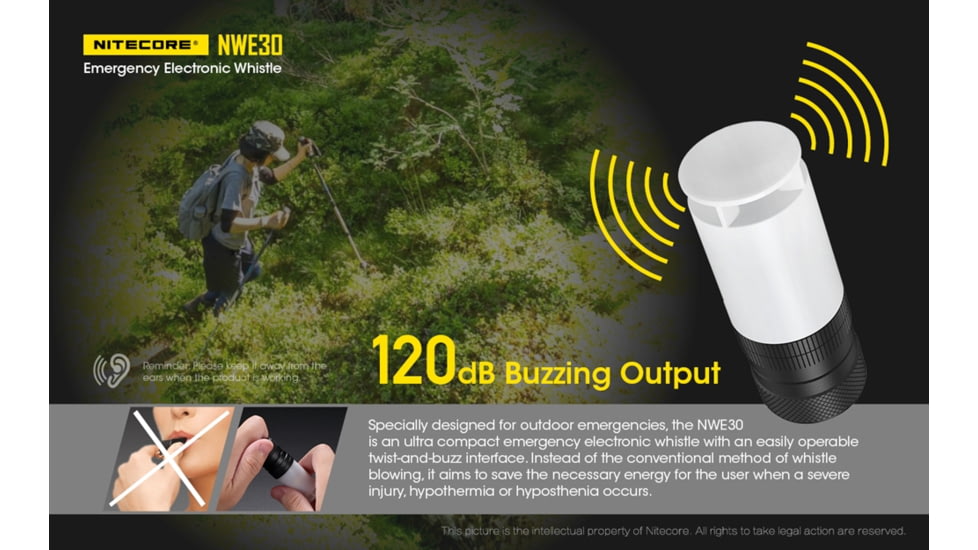 Nitecore NWE30 Emergency Electronic Whistle, Black, 6952506406128