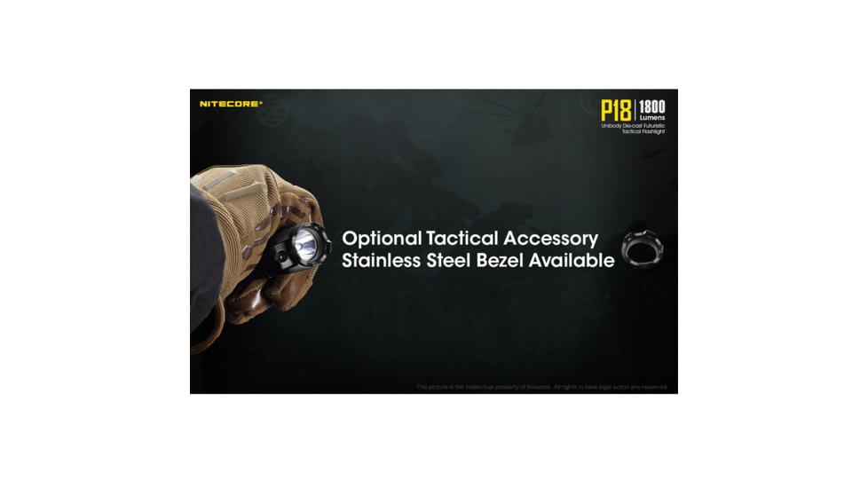 Nitecore P18 Black Stainless Steel Tactical Bezel, Black, 6952506493128