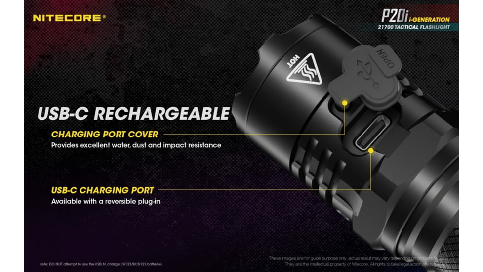 Nitecore P20i 1800 Lumen USB-C Rechargeable LED Flashlight, Black, 6952506406326