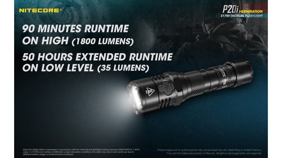 Nitecore P20i 1800 Lumen USB-C Rechargeable LED Flashlight, Black, 6952506406326