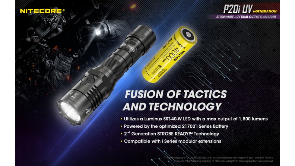 Nitecore P20i UV 1800 Lumen Rechargeable Flashlight with UV Light, Black, 6952506406616