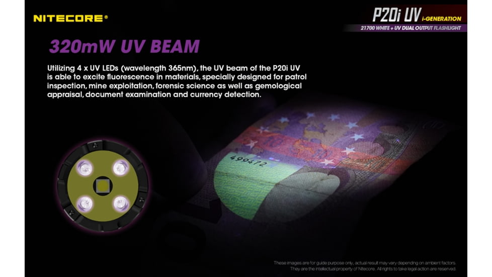 Nitecore P20i UV 1800 Lumen Rechargeable Flashlight with UV Light, Black, 6952506406616