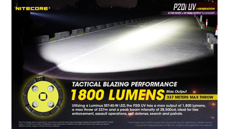 Nitecore P20i UV 1800 Lumen Rechargeable Flashlight with UV Light, Black, 6952506406616