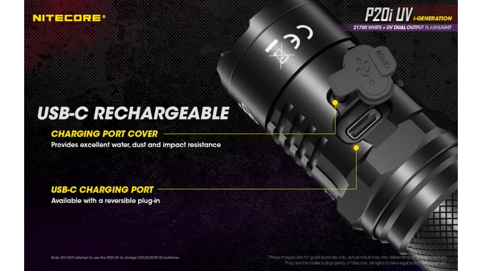 Nitecore P20i UV 1800 Lumen Rechargeable Flashlight with UV Light, Black, 6952506406616