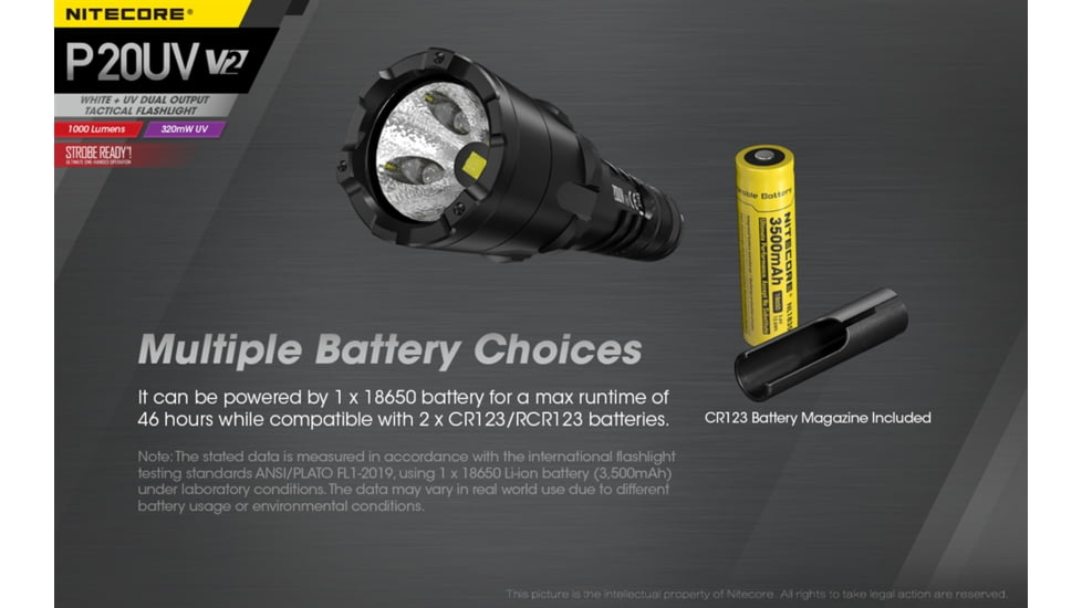Nitecore P20UV V2 1000 Lumen LED Flashlight, Black, 6952506406401