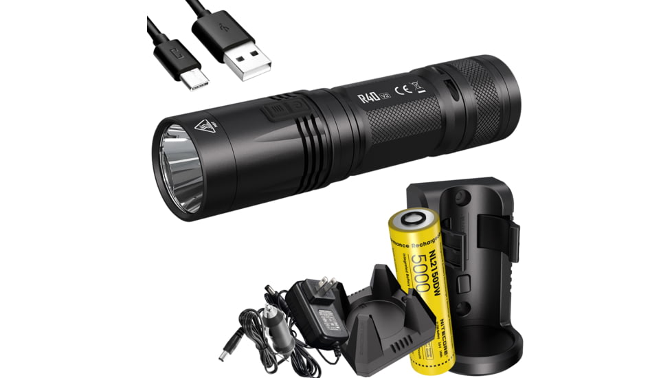 Nitecore R40 v2 1200 Lumen Rechargeable Flashlight Kit, Black, 6952506405992