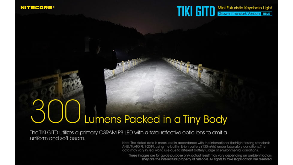 Nitecore TIKI GITD 300 Lumen Rechargeable Keychain Flashlight, Blue, 6952506406593