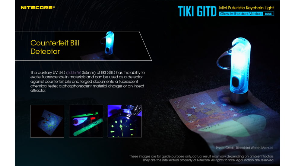 Nitecore TIKI GITD 300 Lumen Rechargeable Keychain Flashlight, Blue, 6952506406593