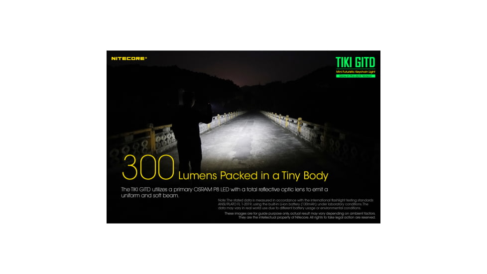 Nitecore TIKI GITD 300 Lumen Rechargeable Keychain Flashlight, Green, 6952506406258