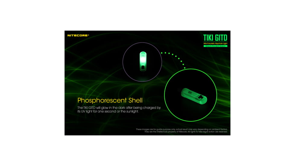 Nitecore TIKI GITD 300 Lumen Rechargeable Keychain Flashlight, Green, 6952506406258