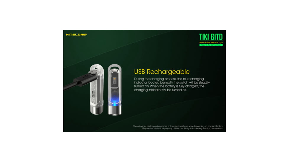 Nitecore TIKI GITD 300 Lumen Rechargeable Keychain Flashlight, Green, 6952506406258