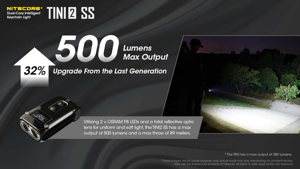 Nitecore TINI 2 500 Lumen Rechargeable Keychain Flashlight, Stainless Steel, Black, 6952506407149